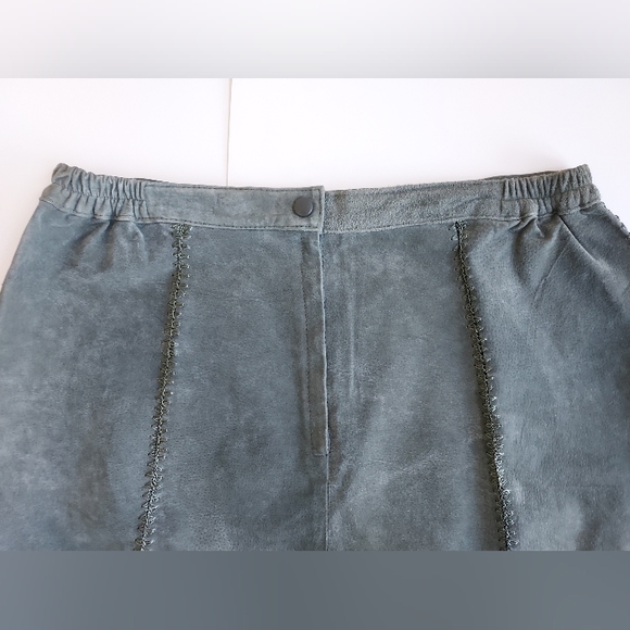 Vintage Retro Hippie Boho Patchwork Robert Louis Green Suede Skirt Size Large - Picture 8 of 8